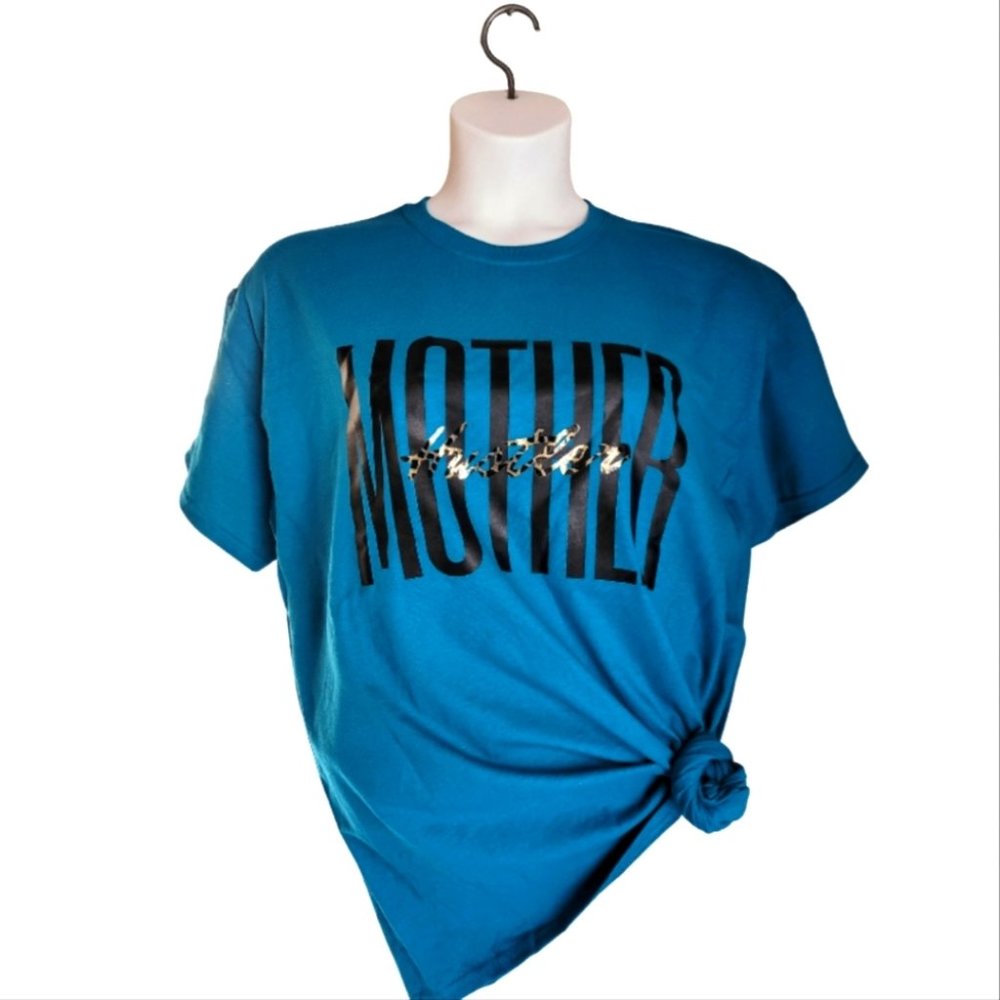 Mother Hustler Gildan Blue Gree T-shirt Size L, XL Short Sleeve t shirt graphic